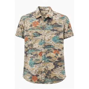 Paradise Collection Hawaiian Shirt Mens XL Beige Tropical Beach Aloha Button